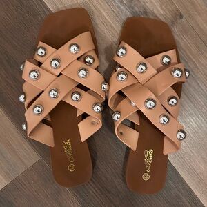 Matisse Tan Sandals with Silver Studs
